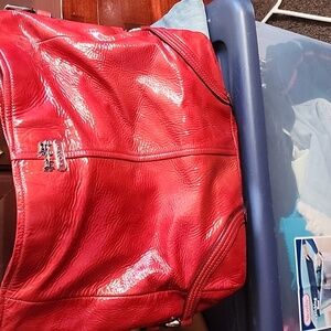 Red Patent Leather Coach Hobo Bag Silver Hardware EUC